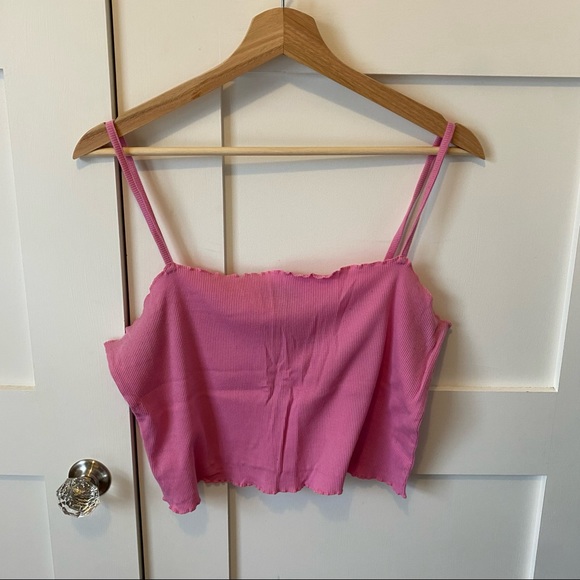 TopShop Pink Lettuce Edge Crop Top - Picture 2 of 4